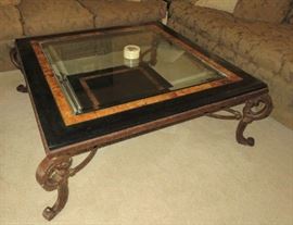 Glass Top/Cast Metal Coffee Table & Matching End Table