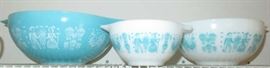 Vintage Pyrex Turquoise Amish Butterprint Cinderella Mixing Bowl Set 