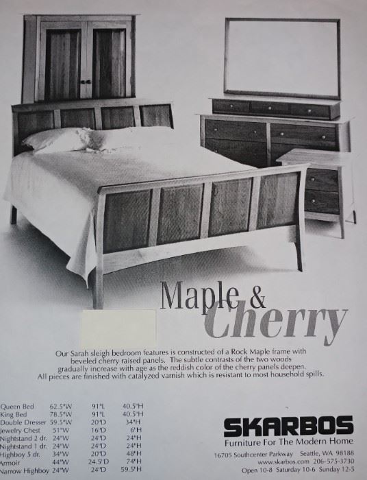 MAPLE & CHERRY SOLID WOOD "SARAH" ARMOIR, KING BED AND 2 NIGHTSTANDS
