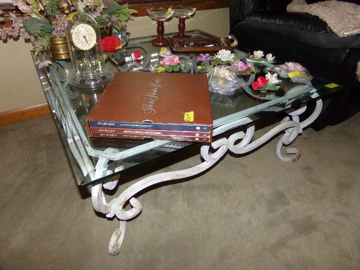 Glass and Metal Coffee Table, Glass Collectables and Records