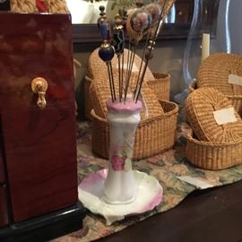 Close up of hat pins