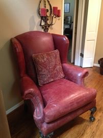 Red leather wingback chair
