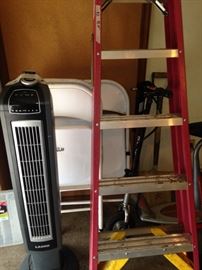 Heater; folding chairs; ladder