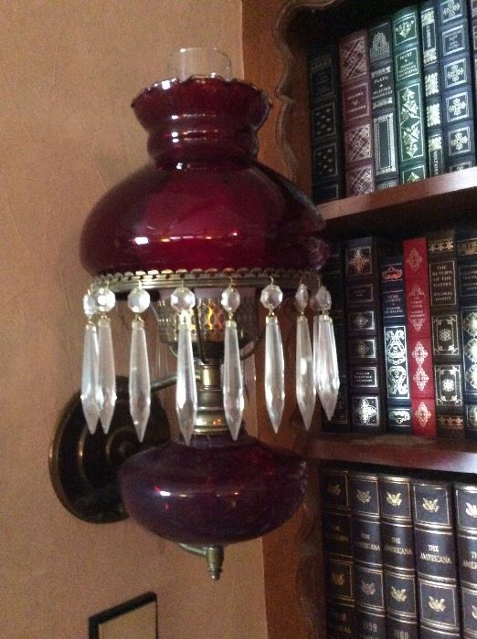 red glass lamps, wall mount sconce. beautiful!