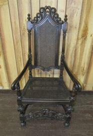 High Back Arm Chair w/Cane Seat & Back