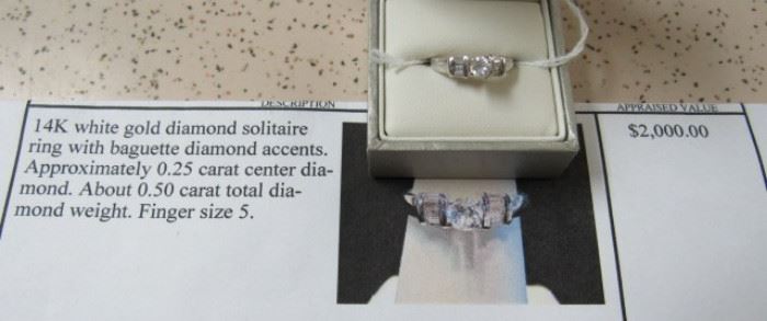 14K White Gold Diamond Solitaire Ring w/Appraisal 