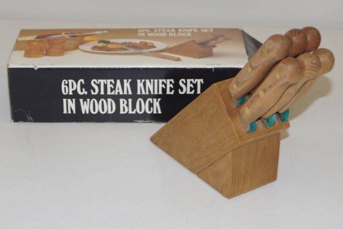 NIB 6 Piece Steak Knife Set in Wood Block