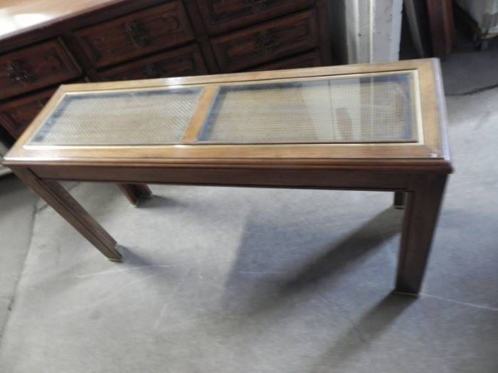 Wood Sofa Table with Glass Inserts