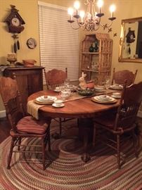 Antique Oak Dining Set and Braided Rug