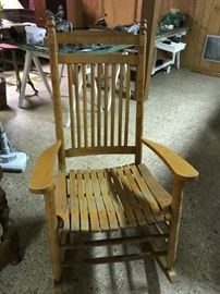 #77	wood rocking chair front porch style w slat back and seat 	 $75.00 	