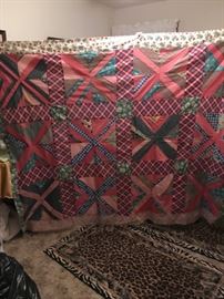 #144	full size quilt top pink/blue scraps	 $30.00 	