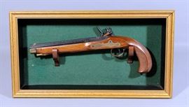 Reproduction Flintlock Black Powder Pistol, Made In Spain, Engraved Octagon Barrel, With Display Case