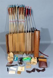 Wooden Shaft Broad Tip Arrows (11), Bear Magnum 316 Arrows (4), Ben Pearson Leather Quiver, Acme Kwikee Kwiver (2) And More