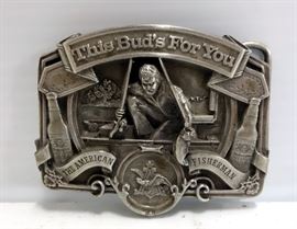 This Bud's For You The American Fisherman, Zebco 33rd Anniversary, And B.A.S.S. Spirit of '96 Belt Buckles Total Qty 3