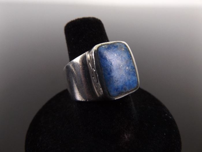 .925 Sterling Silver Inlayed Lapis Lazuli Sunburst Ring Size 7
