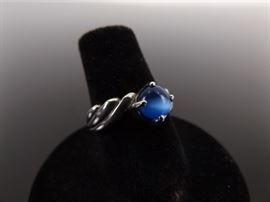 .925 Sterling Silver Blue Chrysoberyl Cats Eye Ring Size 6
