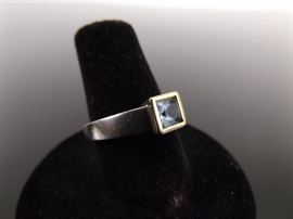 .925 Sterling Silver Princess Cut Blue Topaz Ring Size 6.75
