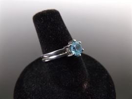 .925 Sterling Silver Aquamarine Solitaire Ring Size 6.75
