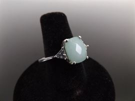 .925 Sterling Silver Faceted Prehnite Crystal Accented Ring Size 11
