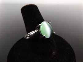 .925 Sterling Silver Green Chrysoberyl Cats Eye Ring Size 9.25
