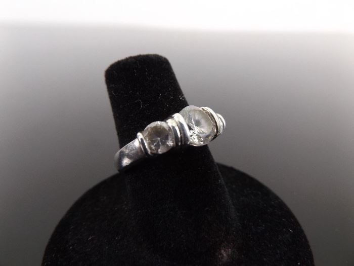 .925 Sterling Silver Faceted Crystal Ring Size 6
