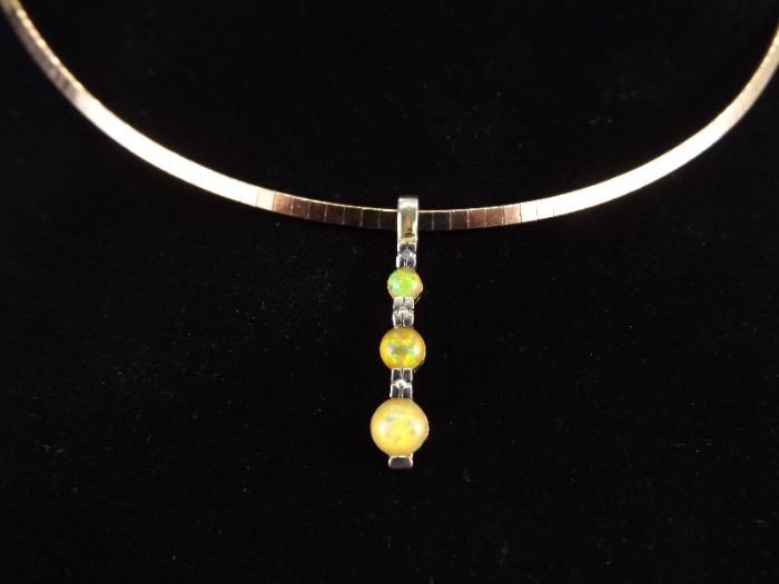 .925 Sterling Silver Vermeil Fire Opal Pendant Necklace
