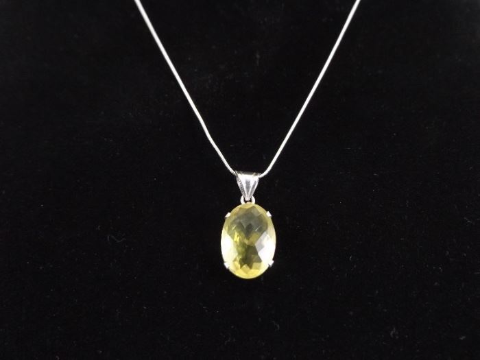 .925 Sterling Silver Faceted Citrine Crystal Pendant Necklace
