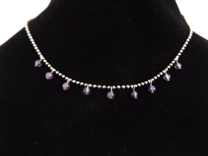 .925 Sterling Silver Amethyst Seed Necklace
