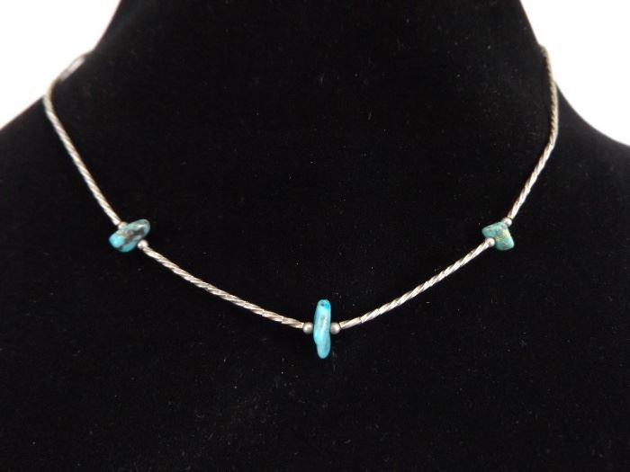 .925 Sterling Silver Rough Turquoise Necklace
