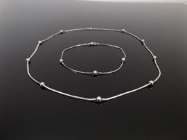 .925 Sterling Silver Bead Necklace and Bracelet Set
