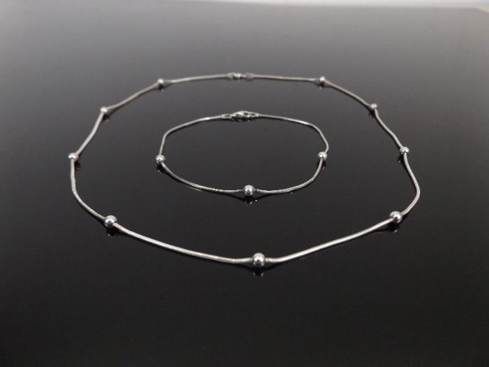 .925 Sterling Silver Bead Necklace and Bracelet Set
