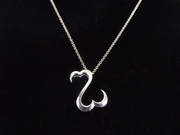 .925 Sterling Silver Open Hearts Pendant Necklace

