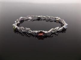 .925 Sterling Silver&nbsp;Diamond Accented Multi Stone Bracelet
