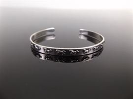 .925 Sterling Silver Equestrian Themed Open Bangle Bracelet

