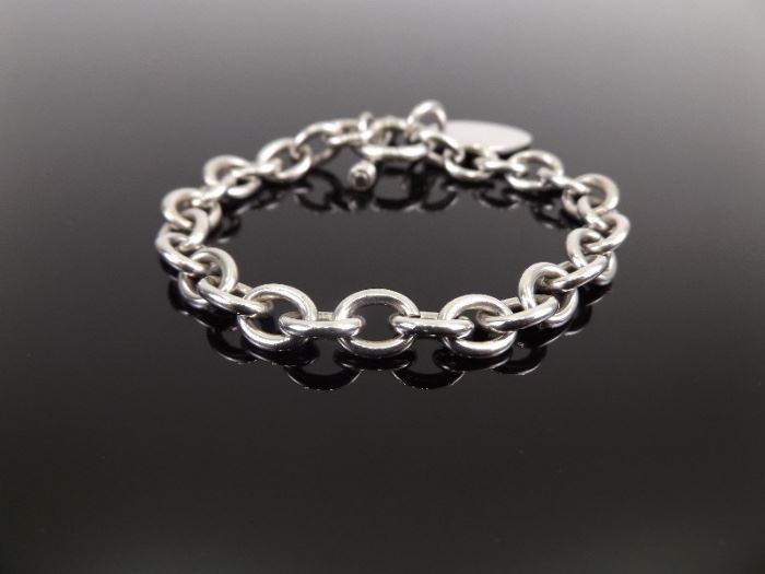 .925 Sterling Silver Heavy Link I.D. Charm Bracelet
