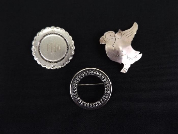 3 Misc. .925 Sterling Silver Brooches
