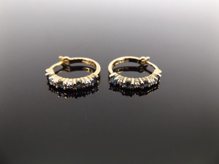 .925 Sterling Silver Diamond Accented Sapphire Vermeil Earrings
