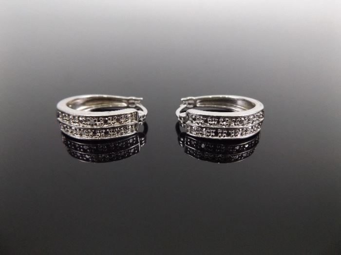 .925 Sterling Silver Diamond Accented Earrings
