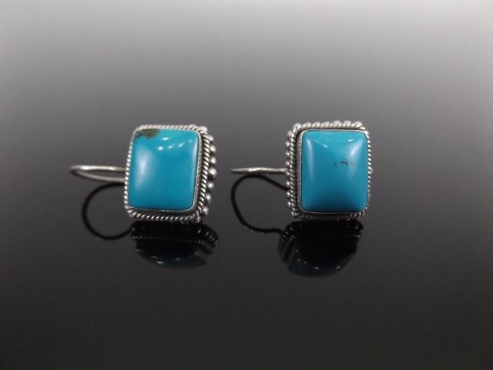 .925 Sterling Silver Turquoise Cabochon Earrings

