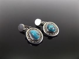 .925 Sterling Silver Turquoise Cabochon Earrings
