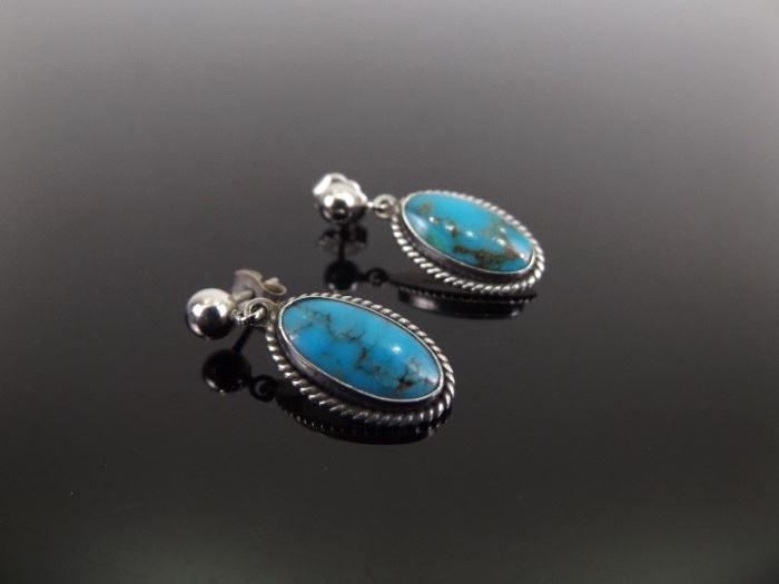 .925 Sterling Silver Turquoise Cabochon Earrings
