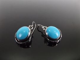 .925 Sterling Silver Turquoise Cabochon Earrings
