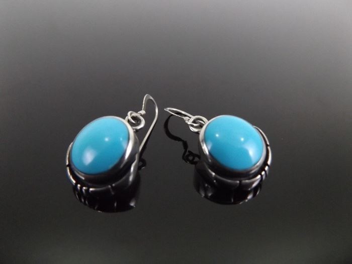 .925 Sterling Silver Turquoise Cabochon Earrings
