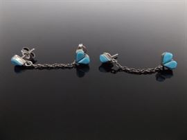 .925 Sterling Silver Inlayed Turquoise Double Pierced Earrings
