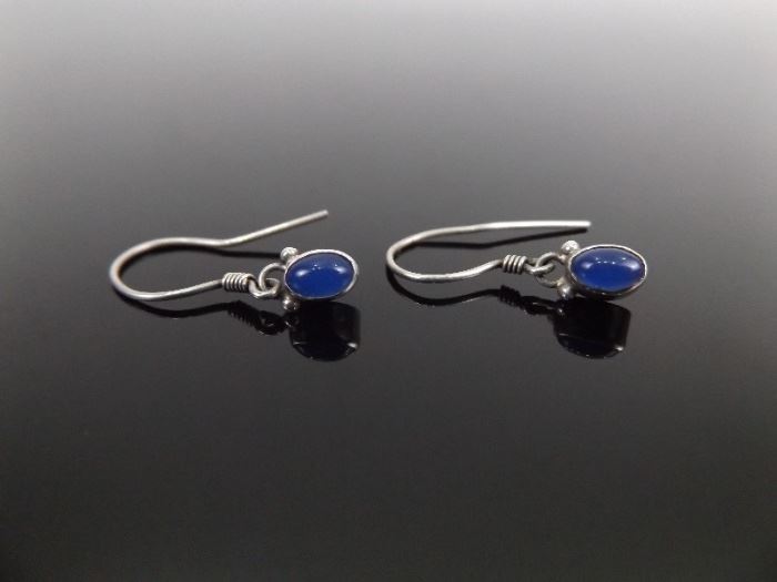 .925 Sterling Silver Lapis Lazuli Cabochon Earrings
