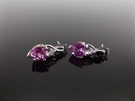 .925 Sterling Silver Pink Crystal Heart Earrings
