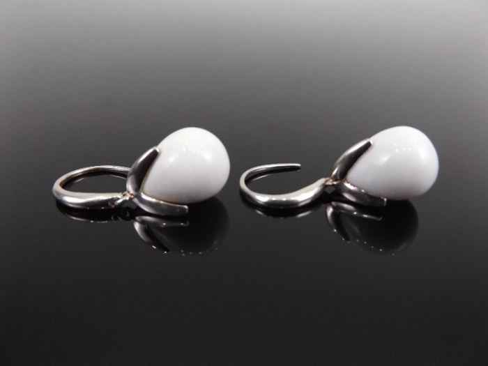 .925 Sterling Silver White Quartz Drop Earrings
