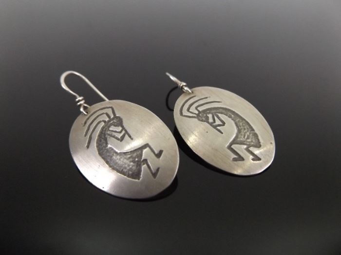 .925 Sterling Silver Navajo Kokopelli Earrings
