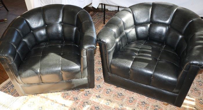 midcentury leather barrel-back chairs