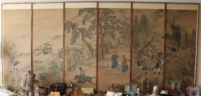 Amazing hand painted Chinese Six panels on silk